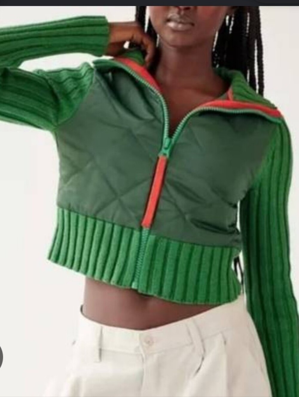 BDG Green Quilted & Ribbed Zip Sweater Jacket Size Small